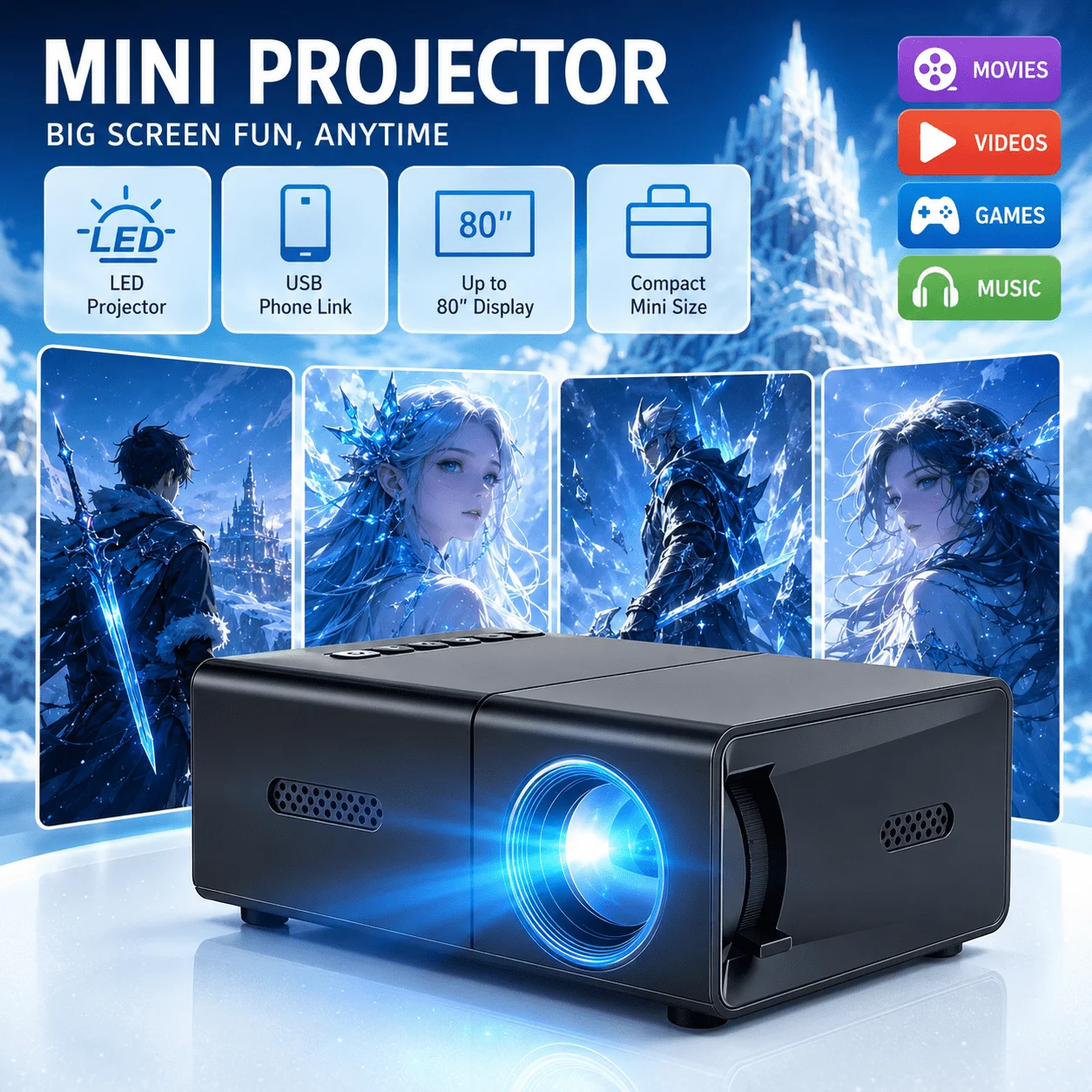 Android Tablet Gaming Accessories - Mini przenośny projektor, kompatybilny z kina