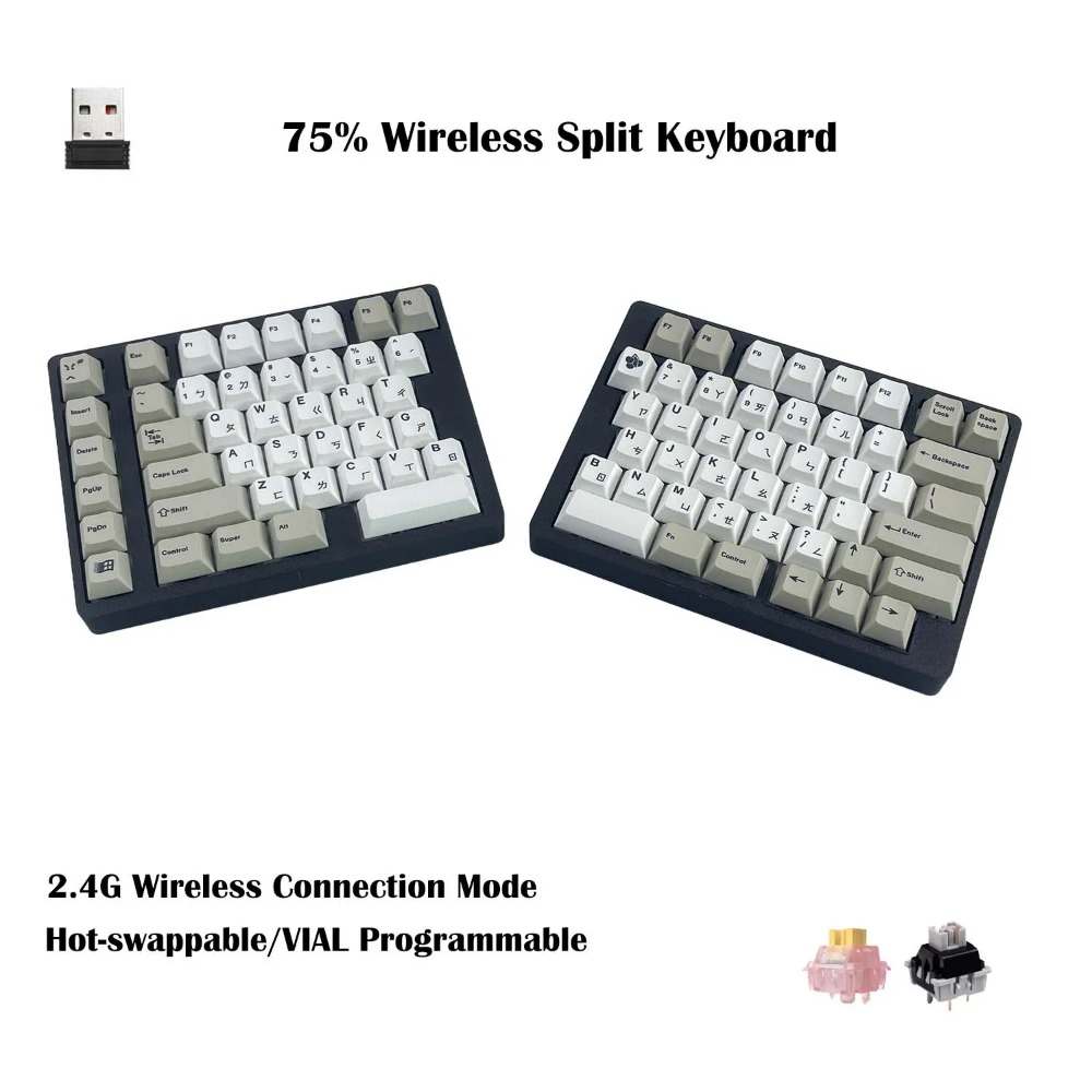Tablet Accessories 3D Print - WS75 Ergonomiczna Rozdzielona Klawiatura Mechaniczna Bezprzewodowa